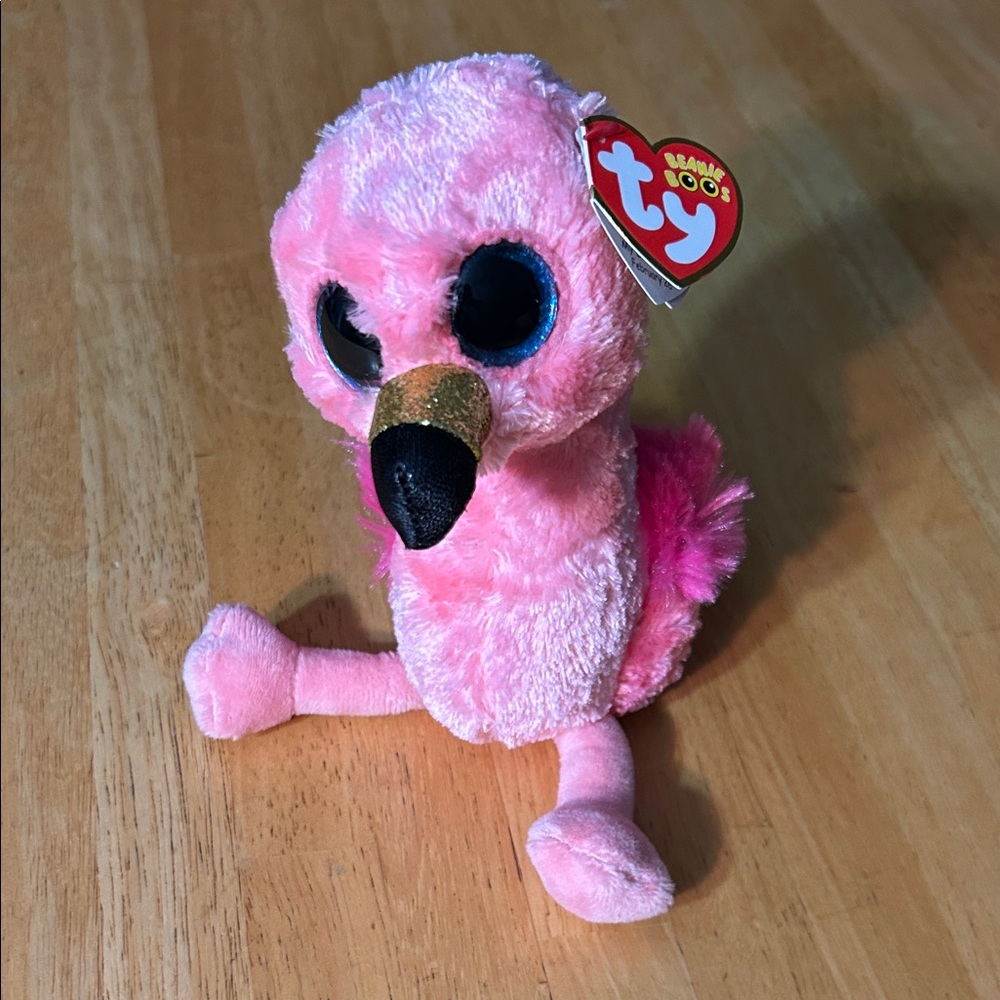 Ty Pink and Black Flamingo Plush Toy